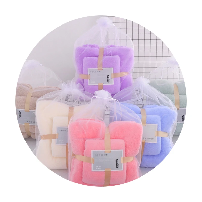 Custom Logo Manufacturers Wholesale Good Quality Quick Drying Microfiber Cheap Price Coral Fleece Luxury Bath Towels Set