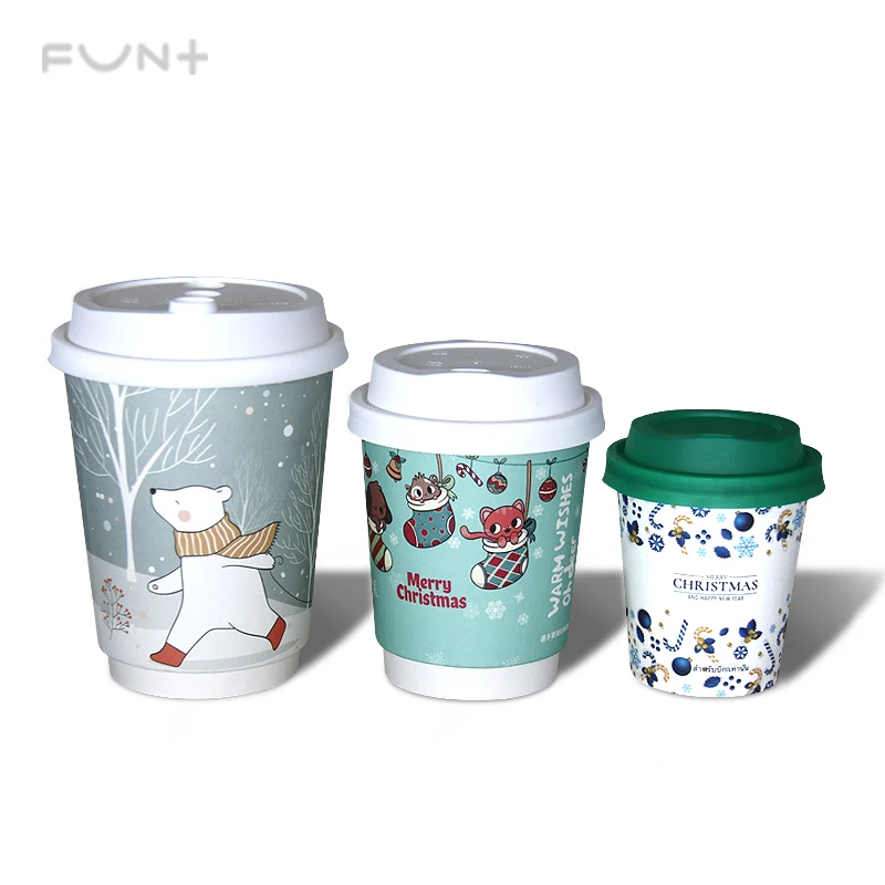 2023 doublewall singlewall Paper coffee cups Custom logo printed christmas hot drink dessert cup with lids