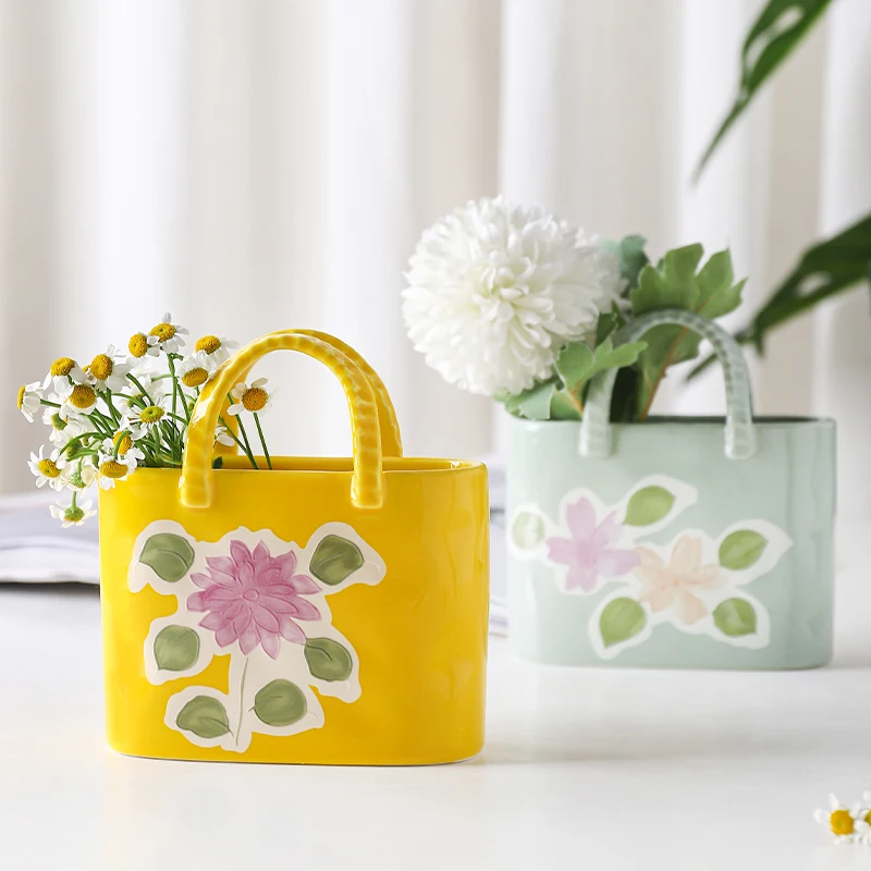 Creative Ceramic Desktop Ornaments Handbag Ceramic Vase Unique Modern Nordic Ceramic Flower Vase For Decoration