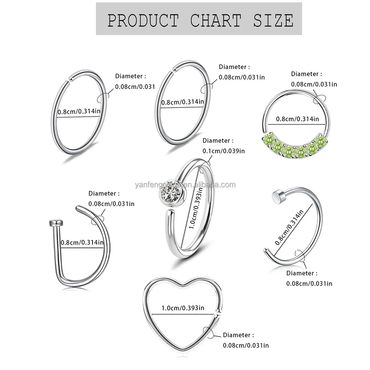 6 /12 Pieces of Classic Stainless Steel Low Allergy Nose Ring Clip Hinge Cartilage Earring Piercing Jewelry