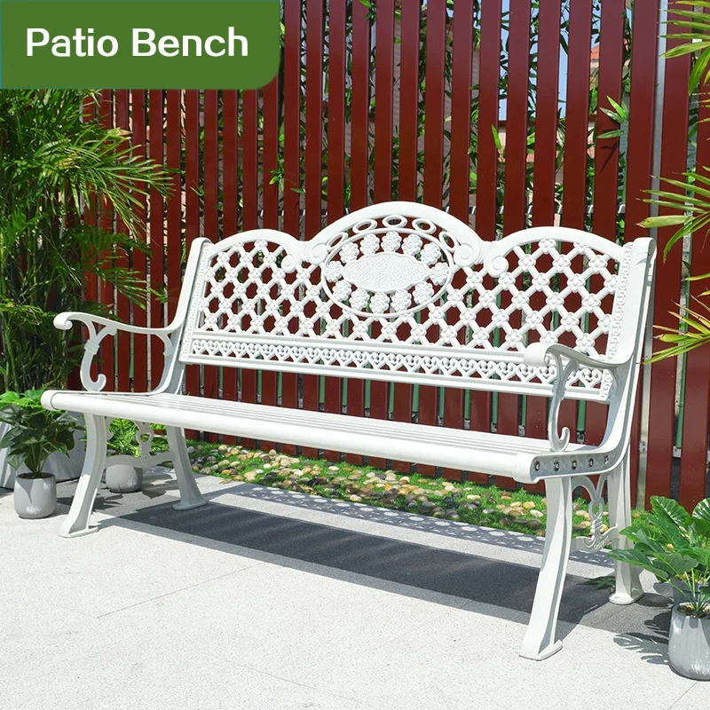 Hot Sale Fashionable Outdoor Courtyard Garden Public Park Carved Cast Aluminum Patio Benches
