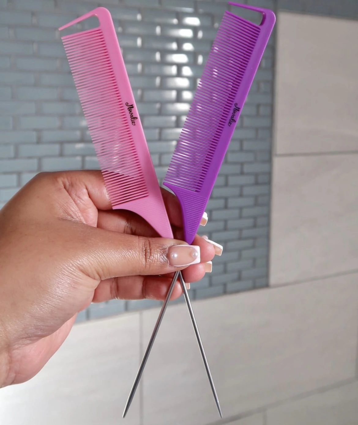 Hot selling custom private label Pink Hair Tinting Parting Comb salon styling metal pin rat tail carbon braiding comb for women