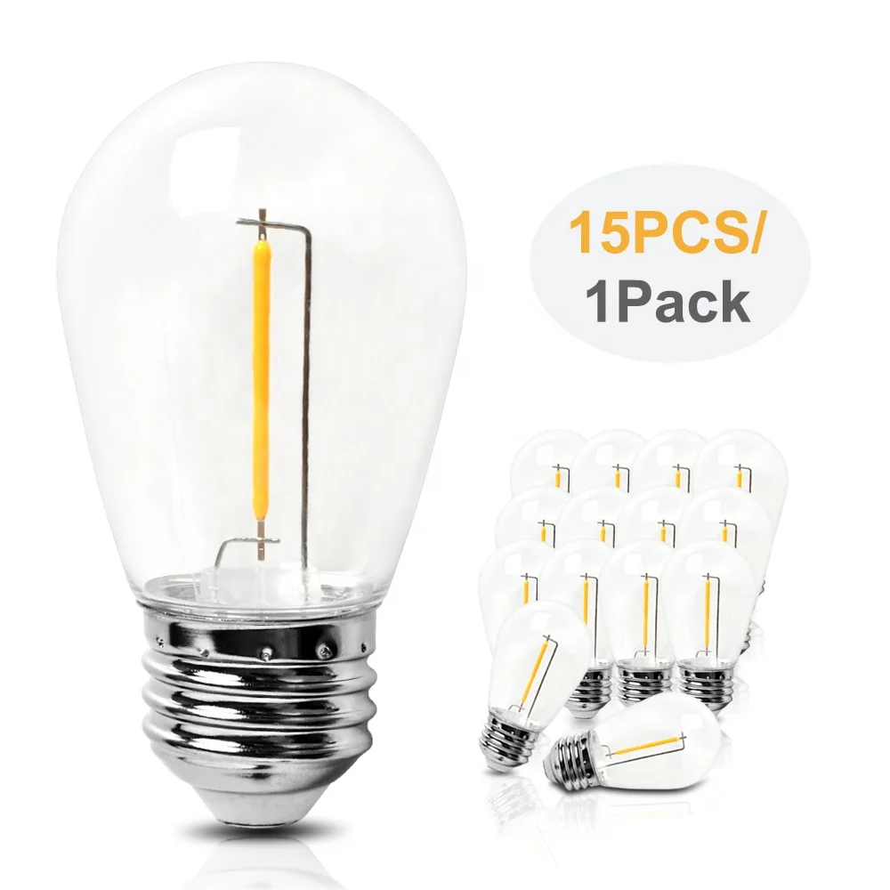 E27 E26  1W 2W S14 LED edison filament warm white  vintage clear plastic outdoor unbreakable