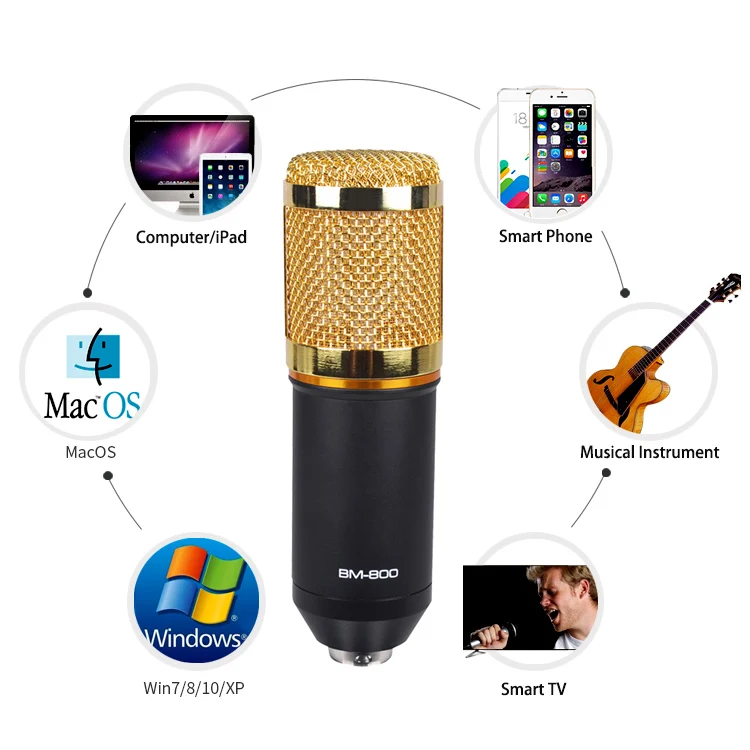 
BM800 condenser microphone kit studio recording 3.5mm with shock mount for phone PC Computer MAC Laptop 