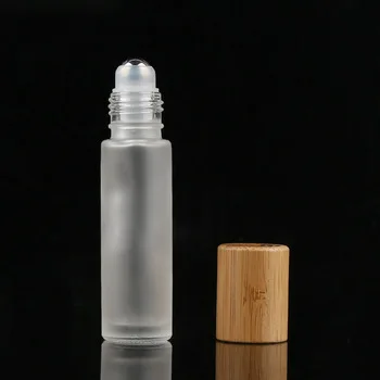 Hot Sale 10ml Roll On Bottle Bamboo Cap  Essential Oils Roller Ball Glass Bottle Matte Frosted Glass Roller Bottle