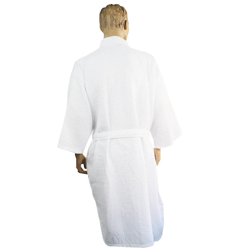 Embroidery Waffle 100% Organic Cotton Soft Fabric Hotel Shower Bath Robe Gown Salon Towel Bathrobe