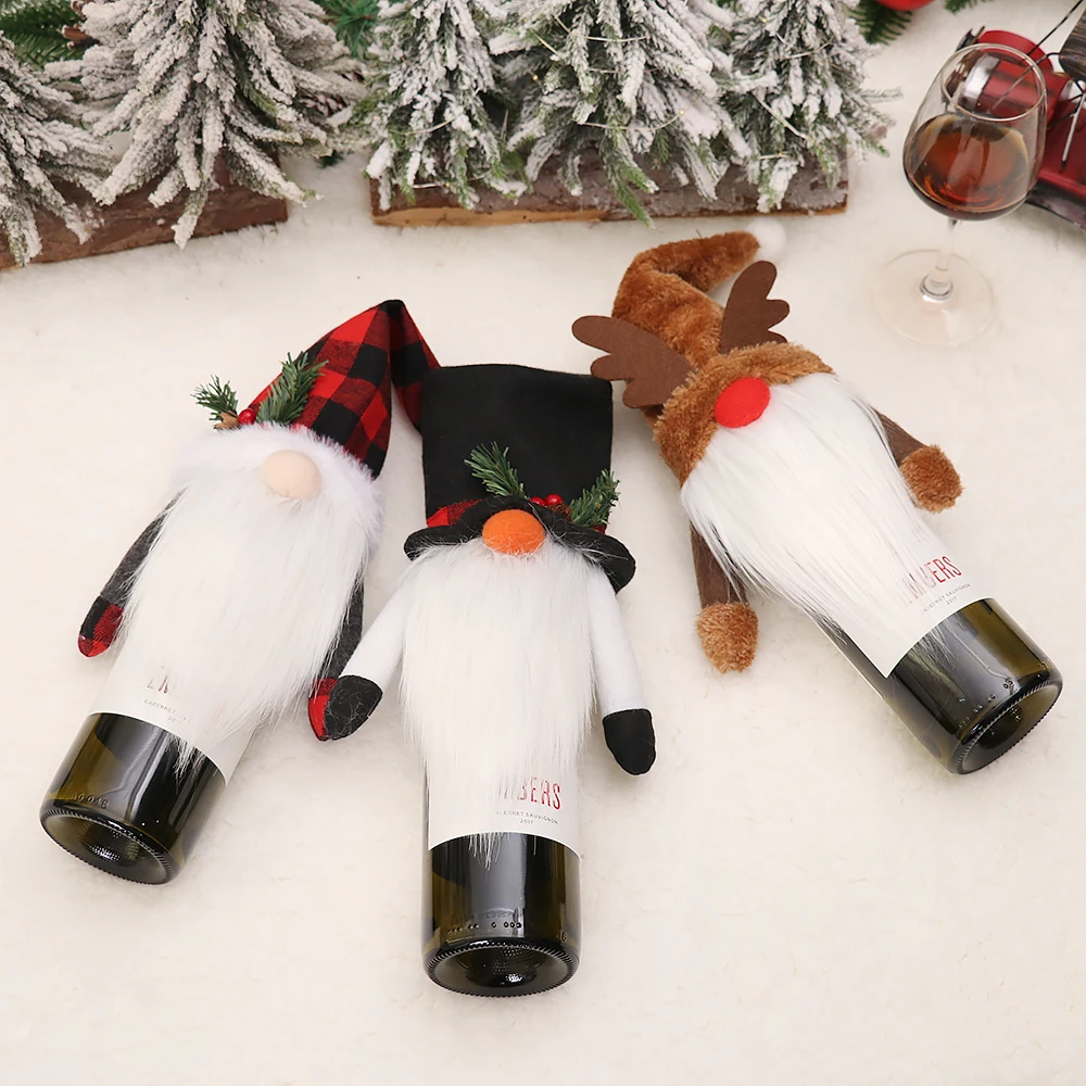European style tip hat Christmas wine bottle decorate elf no face doll  Santa Claus bottle cover