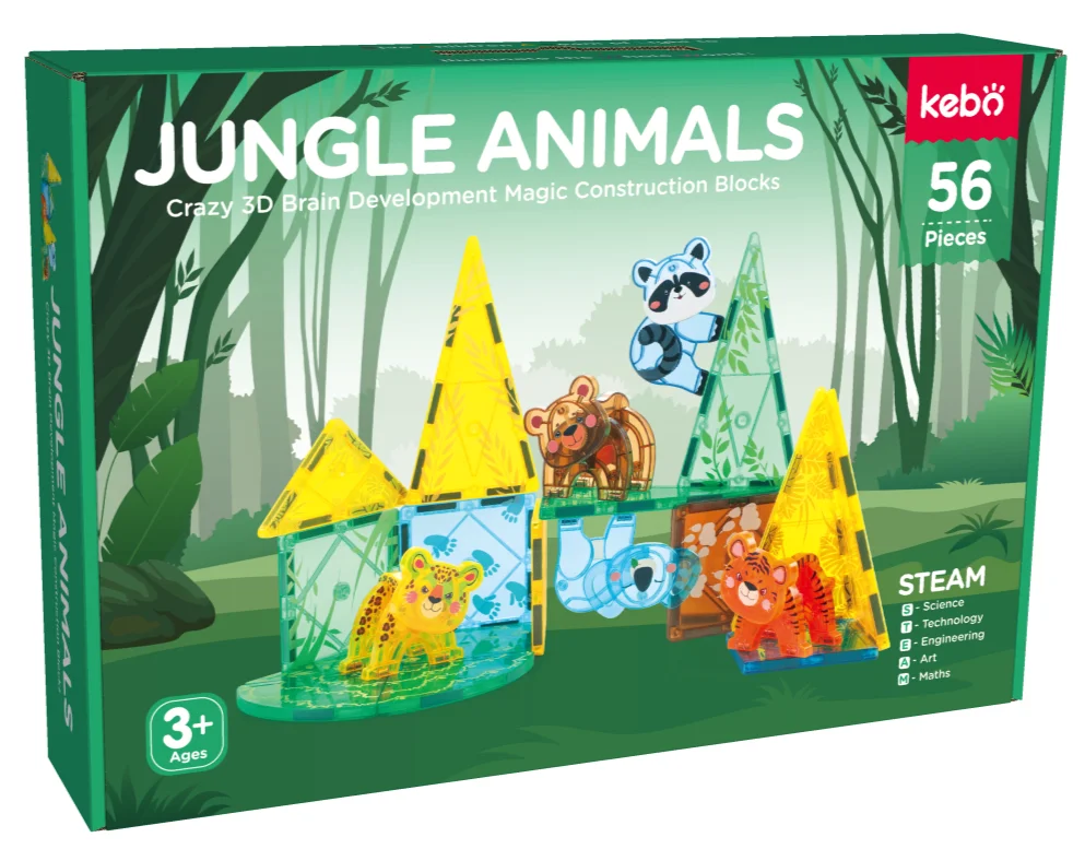 56pcs Hot Sale  Low MOQ Educational Magnetic Jungle Animals  Large-size Swallowing Prevention Magnetic Tiles for Kids12119