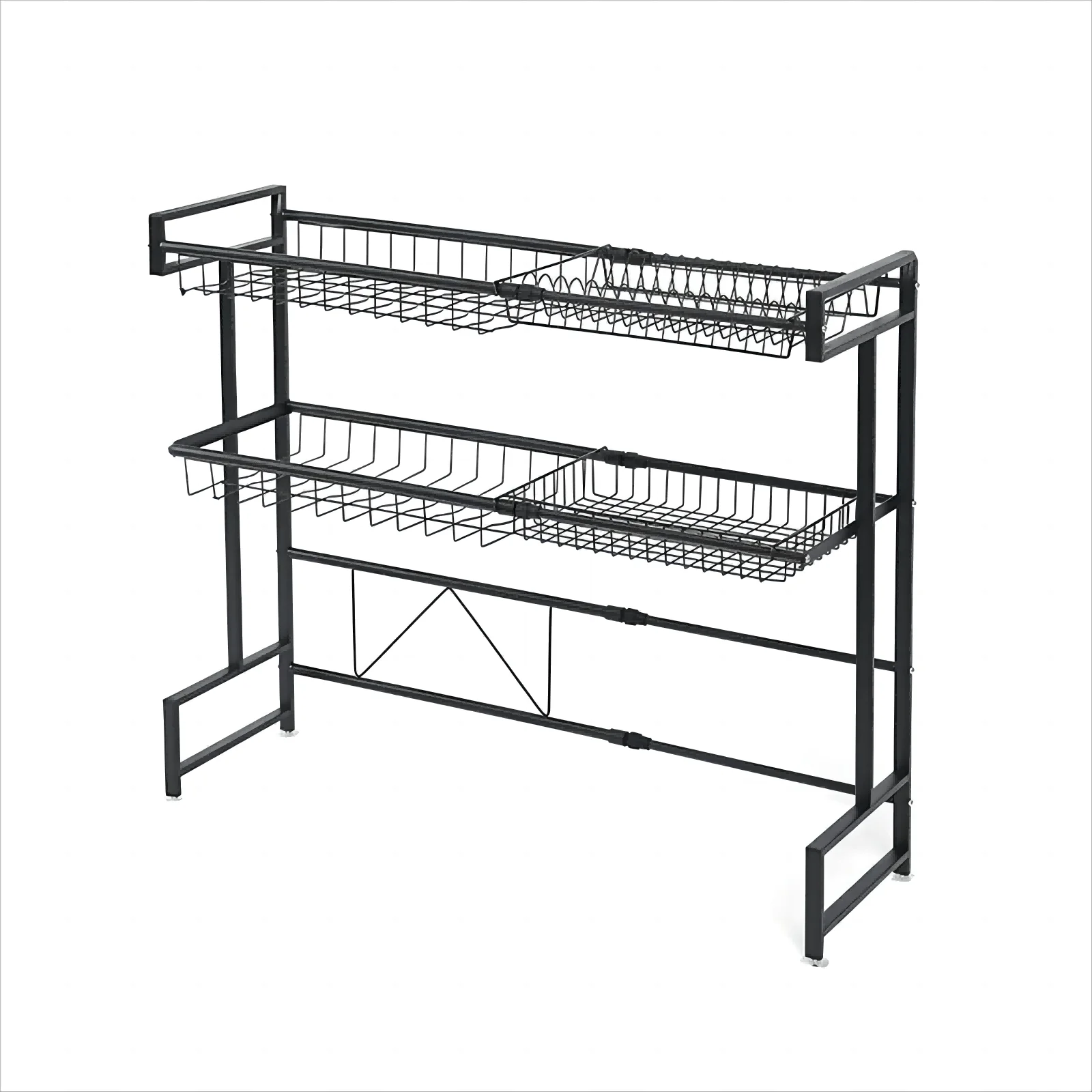 Kitchen Sink Dish Drain Rack 2 Tier Dish Drying Rack Tableware Bowl Plate Metal Storage Organizer Shelf