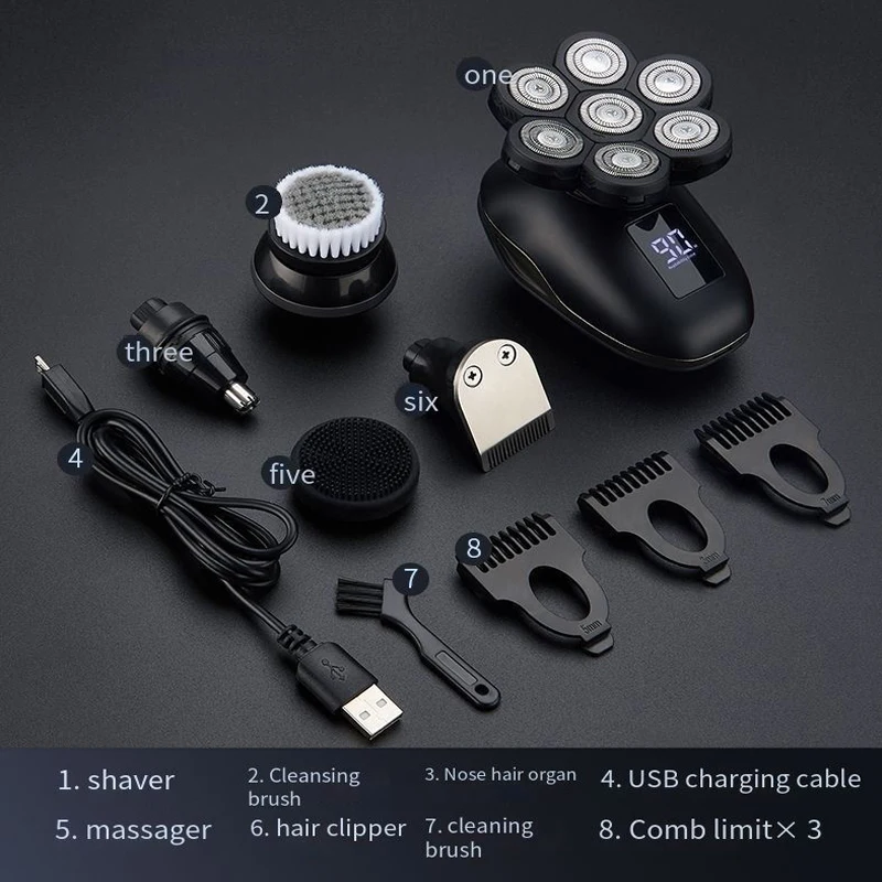 In Stock Multifunction 5 in 1 Bald Men Head Shaver Electric Rechargeable Waterproof Rotary Beard Nose Electric Shaver for Men