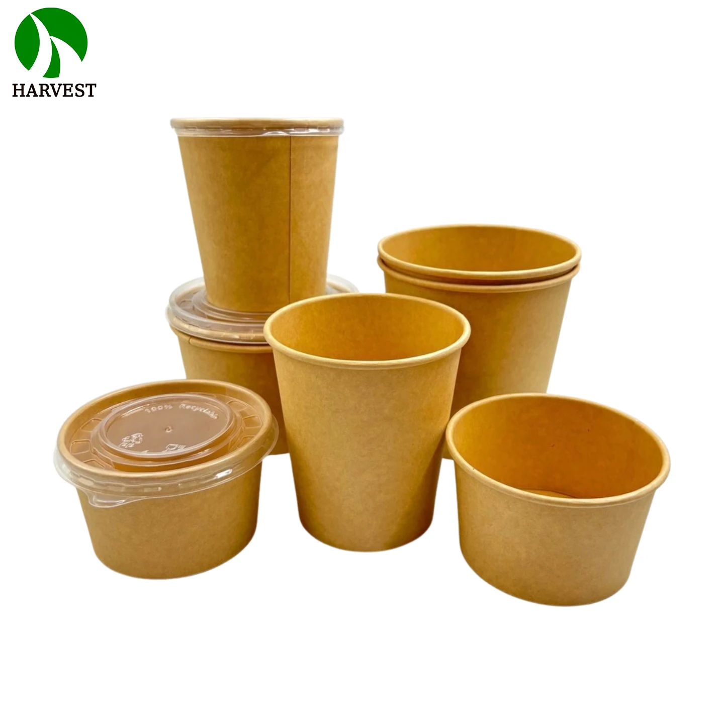Eco Friendly Kraft Paper Soup Bowl Ice Cream Hot Cold Drink Dessert Packaging Food Grade Takeaway Disposable Paper Cup With Lid