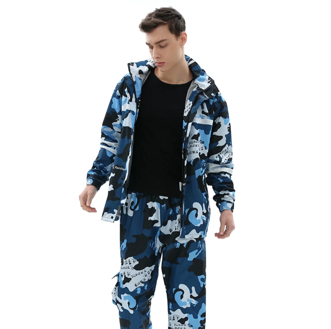 New Stylish Camouflage Raincoats Suit High Reflective Stripe Rain Coat Hooded Poncho Raincoat Suit