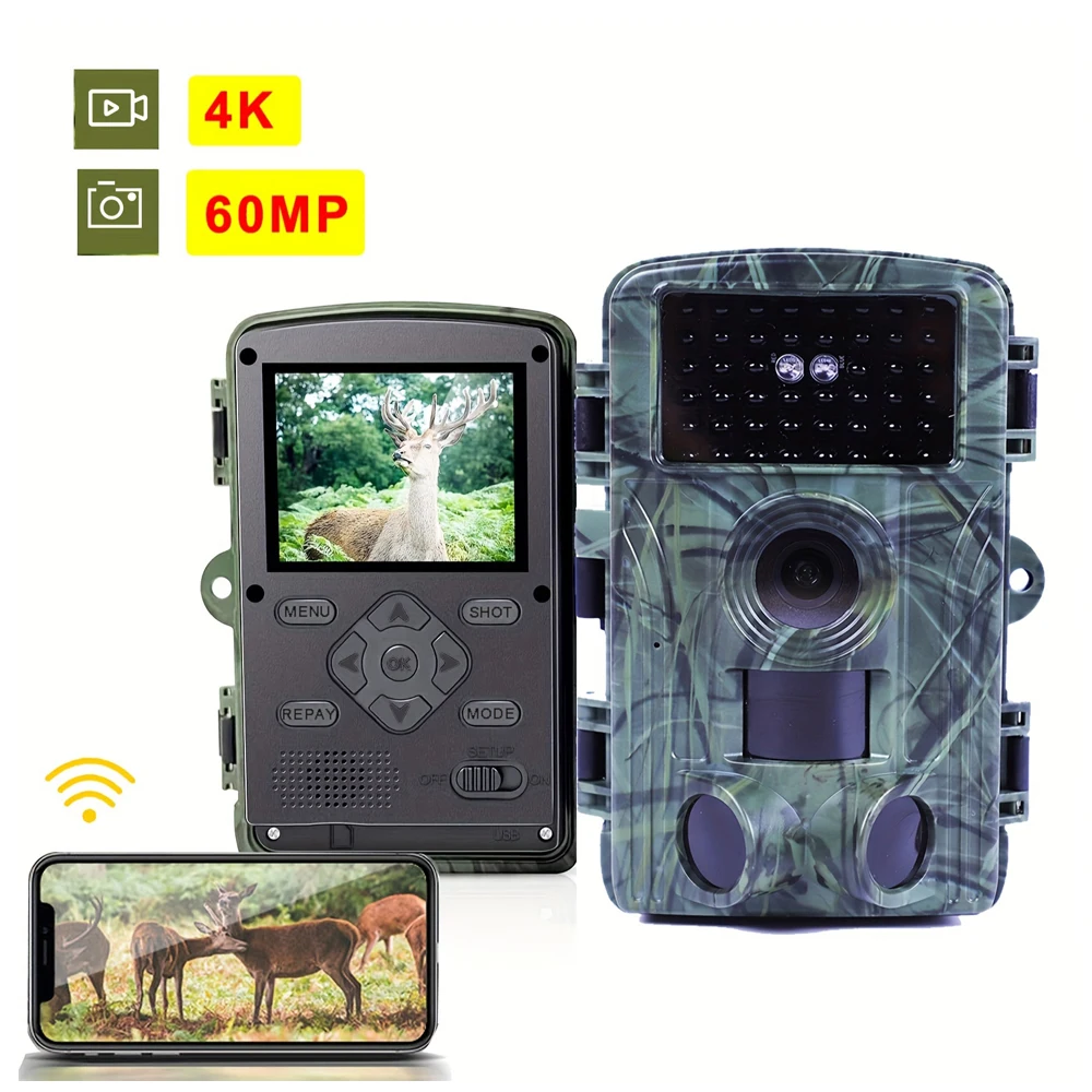 4K Video Hunting Shooting Waterproof 60MP 30MP WIFI Live Stream Night Vision Outdoor Wildlife Trail Cam Hunting Cameras
