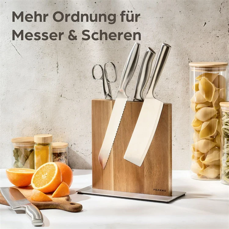 non-slip Magnetic acacia wood Knife Block with Strong Magnet on Both Sides