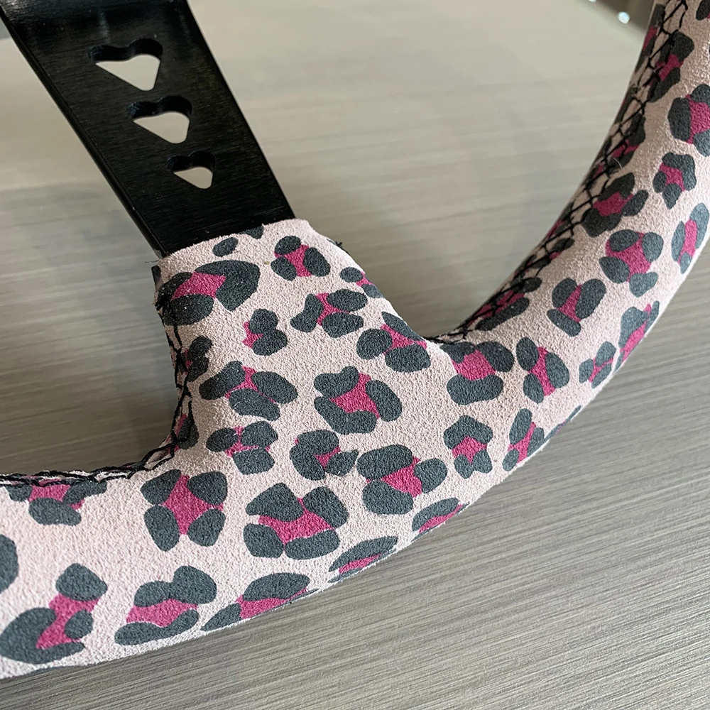 TIYPEOR custom leopard print heart-shaped bracket with suede sports modified car steering