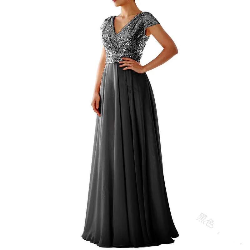 2020 Wish  Hot Style V-neck Sequined Chiffon patchwork evening dress