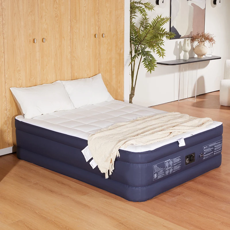 Queen Size Durable Comfortable Quilted Air Mattress with Built-in Pump Portable PVC Inflatable Bed for Home or Hotel Use
