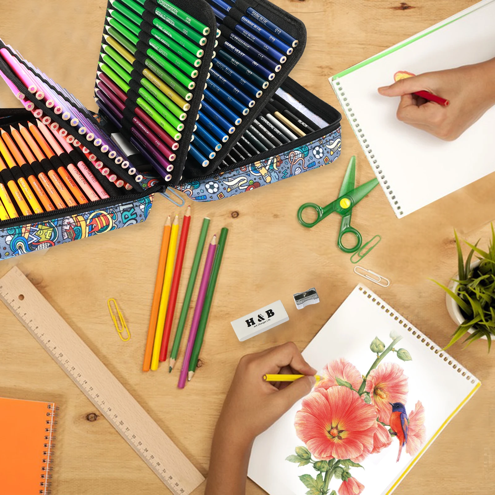 Custom Assorted 72/120 oiled water colors Drawing Sketching Kit Colored Pencils Drawing set Set in Nylon Zipper Bag