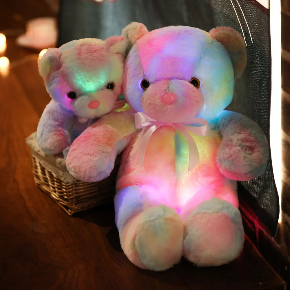 New luminous rainbow teddy bear LED colorful luminous children doll bear Halloween gift plush toy
