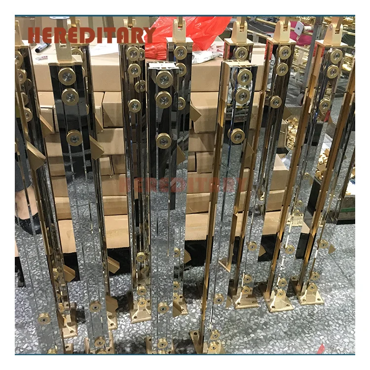 High quality polished stainless steel stair railing mirrored luxury glass railing