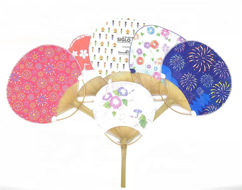 Chinese folk style bamboo craft advertising round paddle fan paper fan