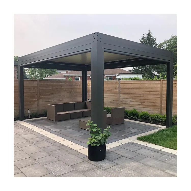 Foshan aluminum bioclimatica gazebo automatic retractable metal louvre pergola price for restaurant