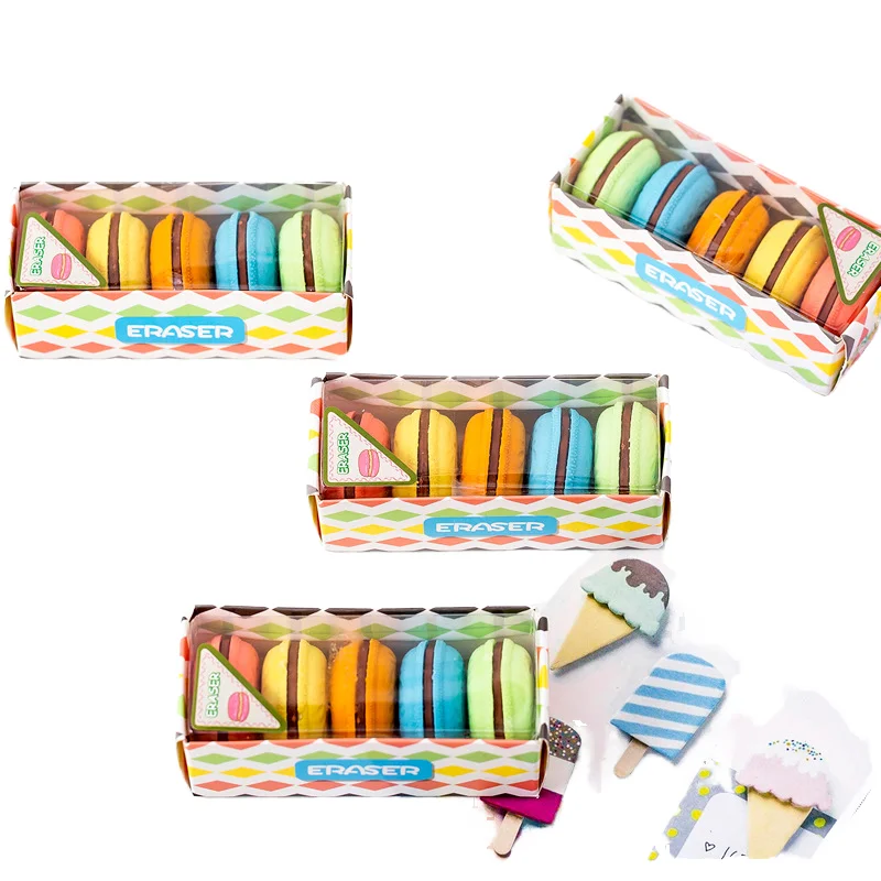 5 Pieces Cute Kawaii Colorful Cake Rubber Eraser Creative Macaron Erasers School Office Supplies Stationery Student Kids Gift