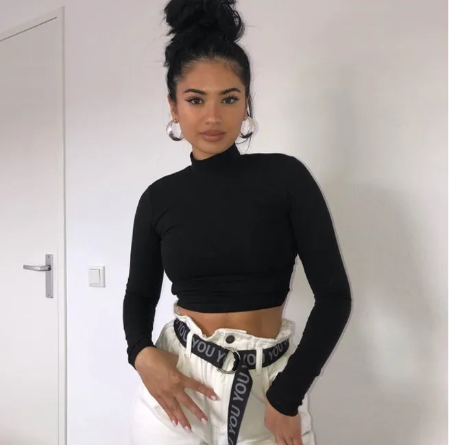 Fashion Sexy Black Backless Ladies Tops Halter Long Sleeve Fall Tops For Women  T1155