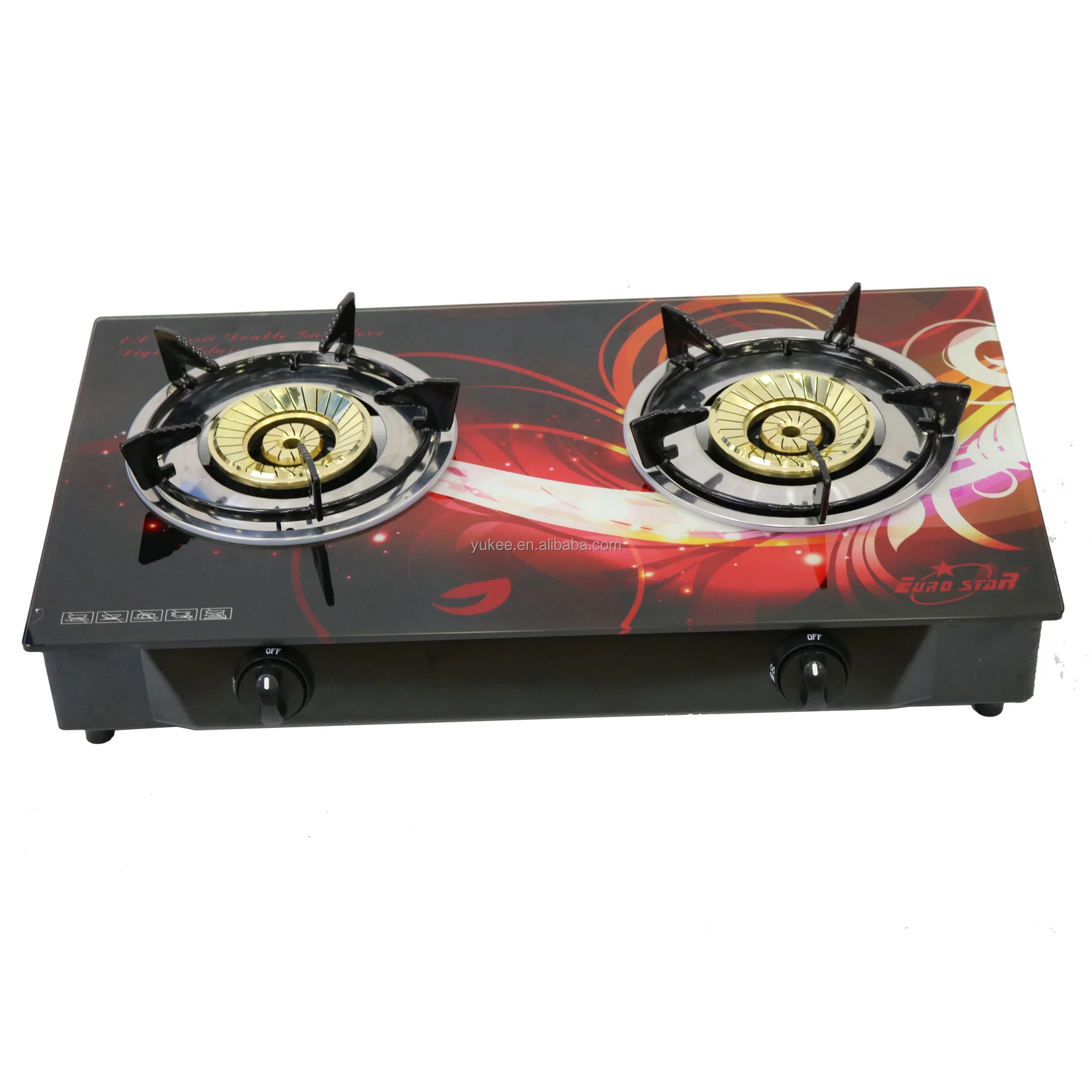 High burning efficient tempered glass top 2 copper burners gas stove Gas cooktop