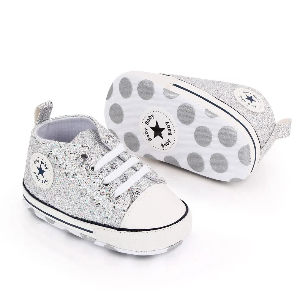 10pcs Stock Shoes Wholesale RTS Glitter Canvas Shoes First Walker Boy And Girl Crib Baby Shoes
