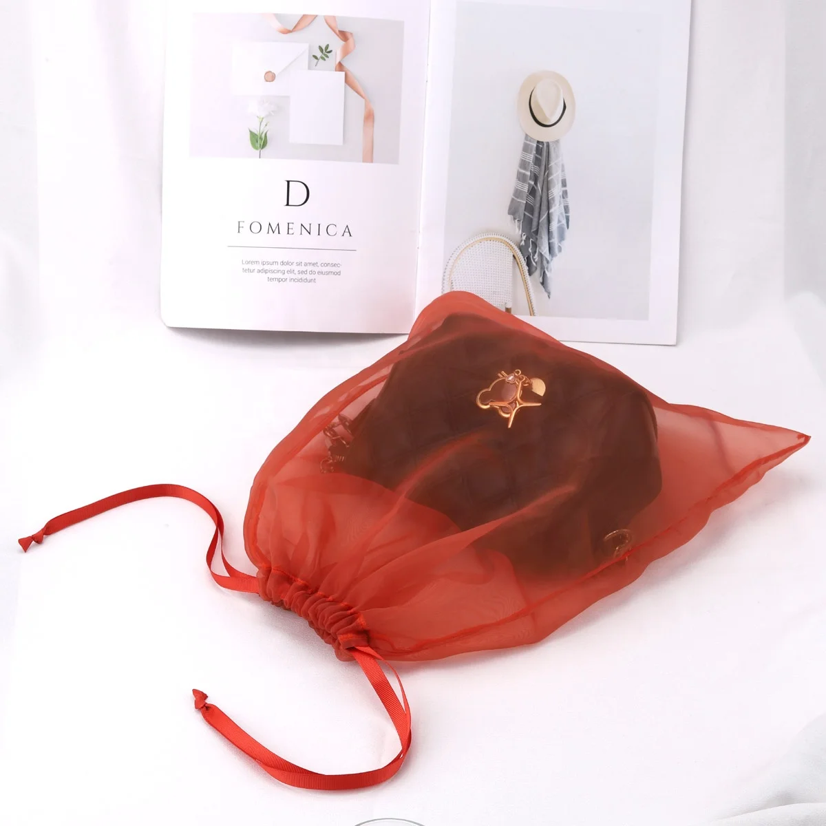 Custom Logo Printing Organza Wedding Favor Christmas Gift Packaging Bag Drawstring Luxury Organza Jewelry Pouch