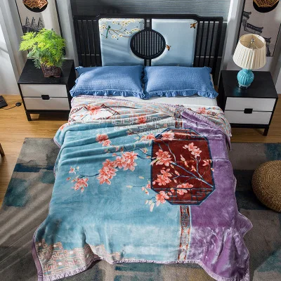 Double layer thickened cloud raschel blanket fluffy thermal bed sheets