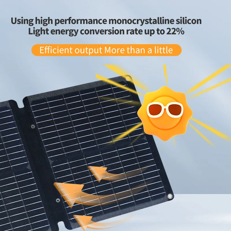 Solar USB+Type-C Charger Fast Charging 21W Mono foldable solar panel High Efficiency Cells for Mobile Phone Laptop