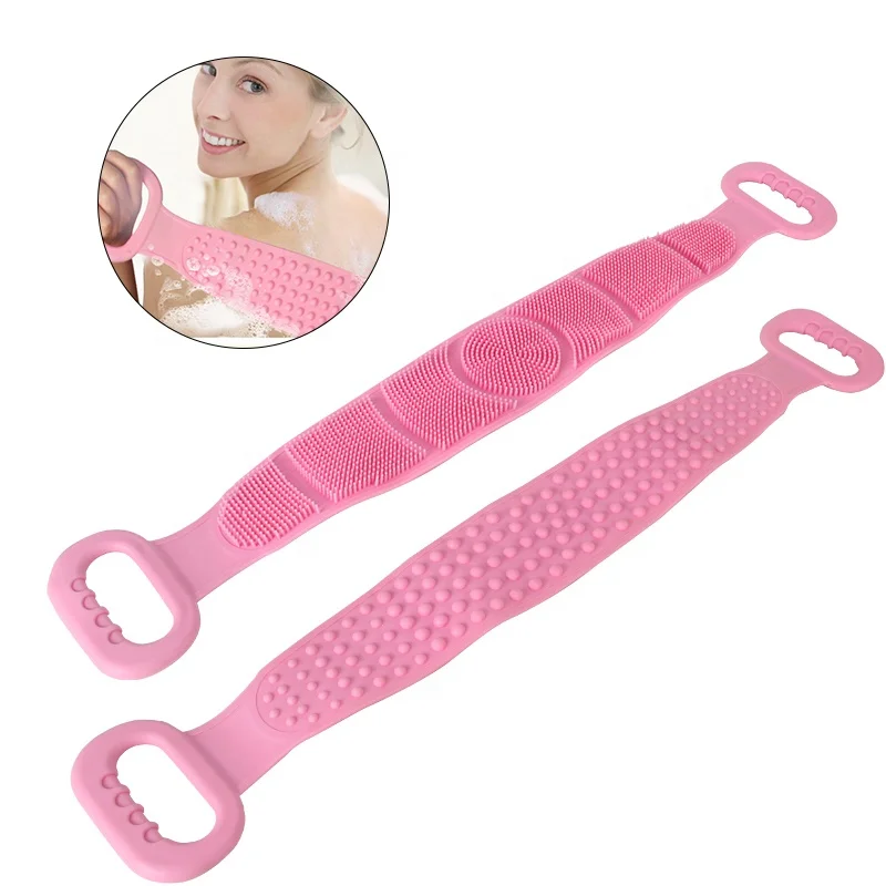 
60cm 4 colors Hot sell Silicone Bath Body Brush Exfoliating Long Silicone Back Body Scrubber for Shower 