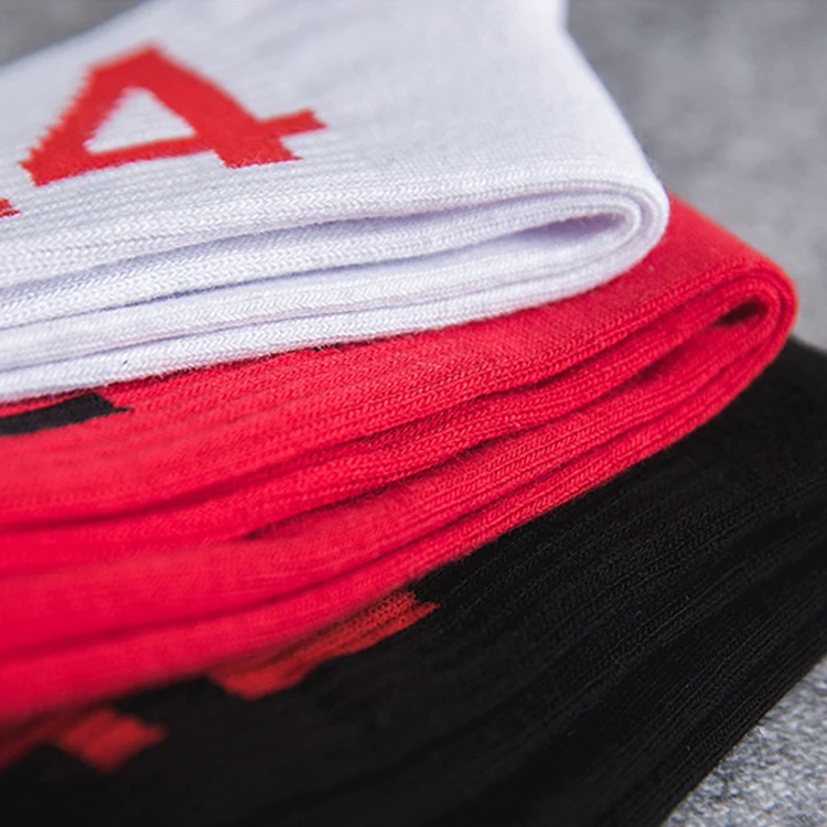 No Minimum Order Wholesale Custom Embroidery LOGO Cotton Long Mixed Color Unisex Men Drawstring Letter Black White Sport Socks