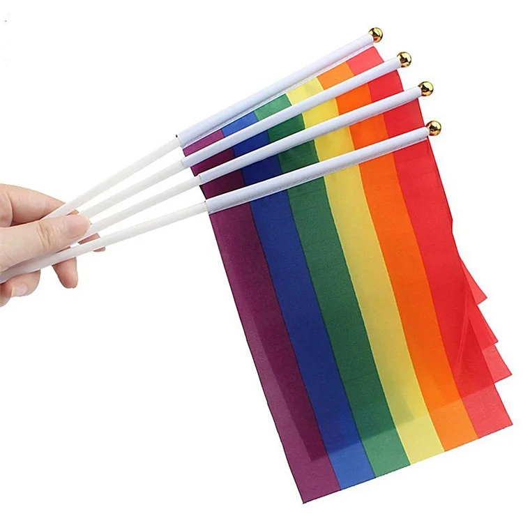 Rainbow Hand Flag LGBT Gay Pride  Polyester Printed Bisexual Tansgender Pansexual Flags And Banners With Flag Poles