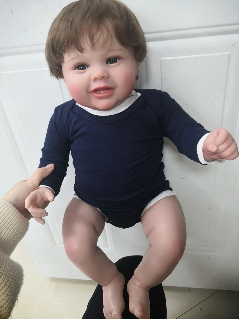 NPK 60CM Finished Doll Awake Boy As Picture Reborn Baby Hand Paint Doll with Genesis Paint High Quality 3D Skin Doll