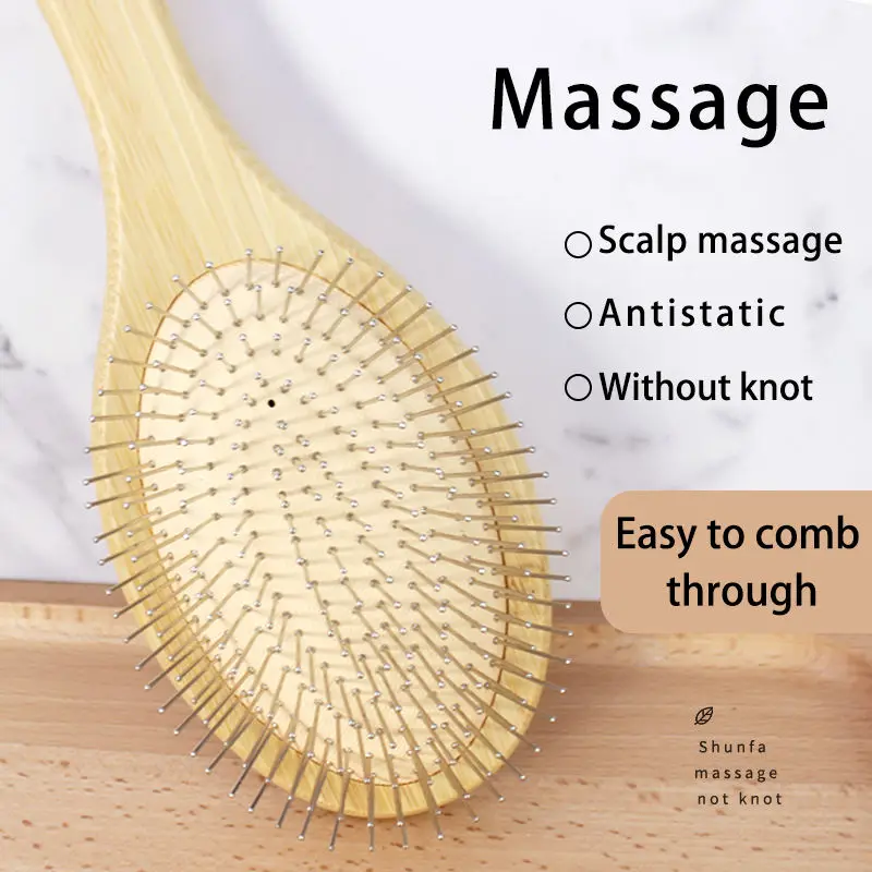 Trending products 2022 bamboo handle hair brush reueable durable comb hair care styling air cushion hairbrush for traveling