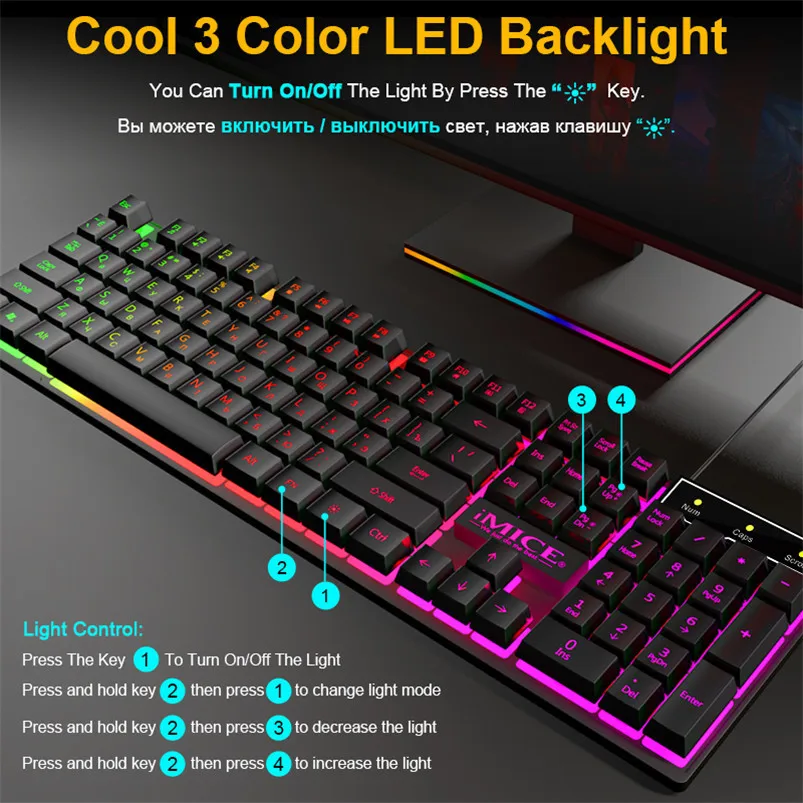  RGB Backlight Colored Wired Gaming Keyboard and Mouse Combos Russian Keyboards PC Laptop Gamer Daily