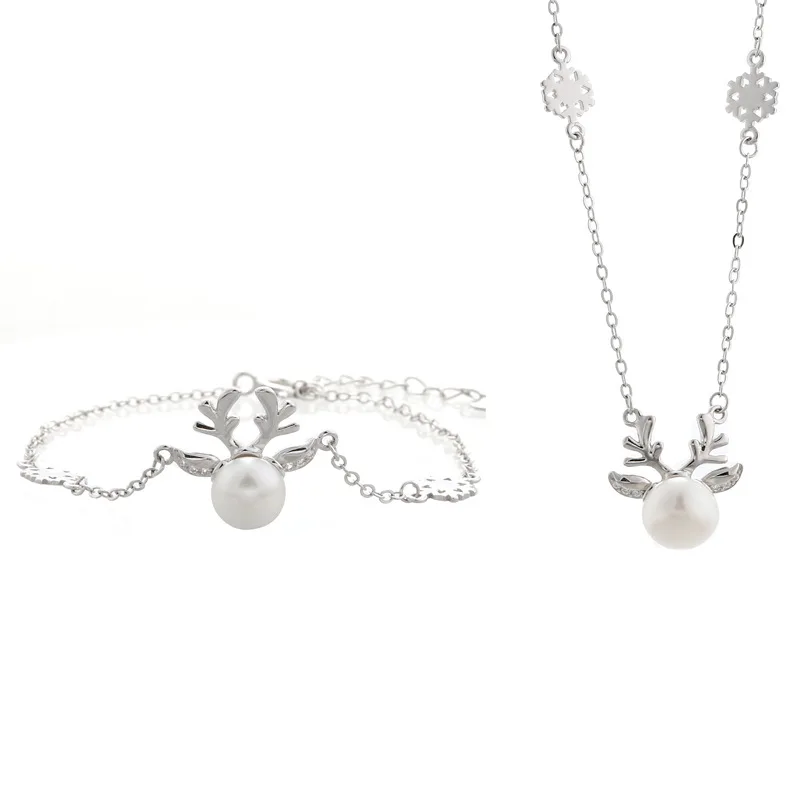 Cute Design Wholesale Button Pearl Jewelry 925 Silver Rhodium Plated Fashion Jewelry Set