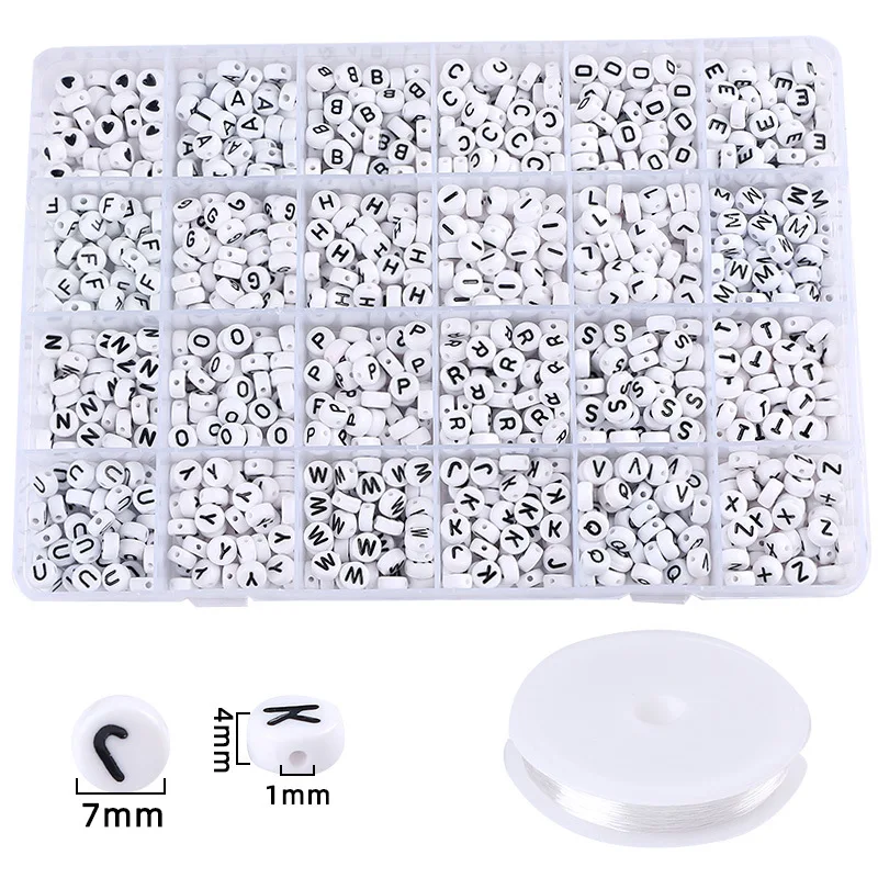 Square Acrylic English Letter Beads Tools Set  Round Plastic Puzzle Alphabet Bead Box For DIY Bracelet Jewel Making Accessories