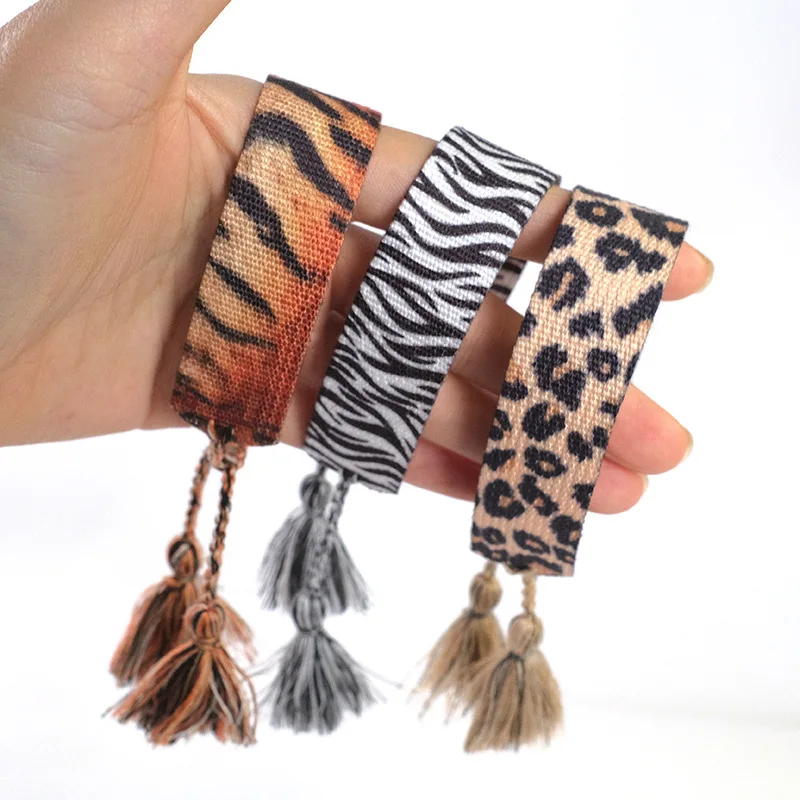 European and American fashion leopard print zebra print wrist woven adjustable bracelet