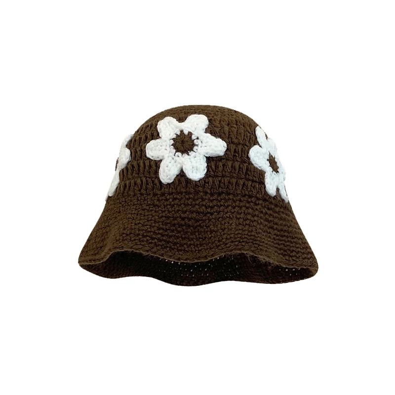Crochet bucket hat Hand Knit Boho Hollow Out Flower Color Fisherman Hat Folded Crochet Bucket Hats for Women