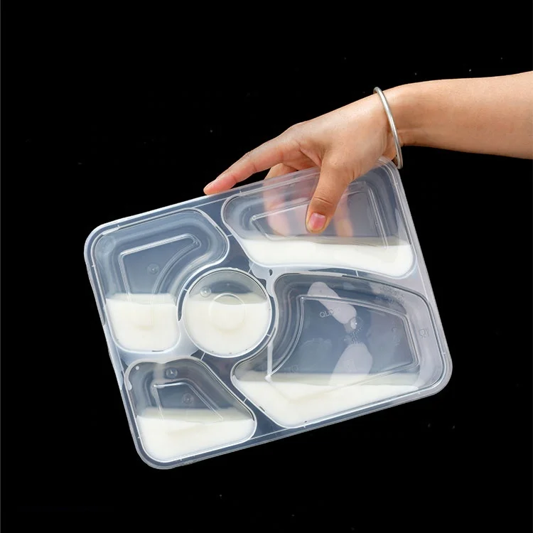 China 6+ years manufacturer 5 compartments lunch box disposable with dome lids