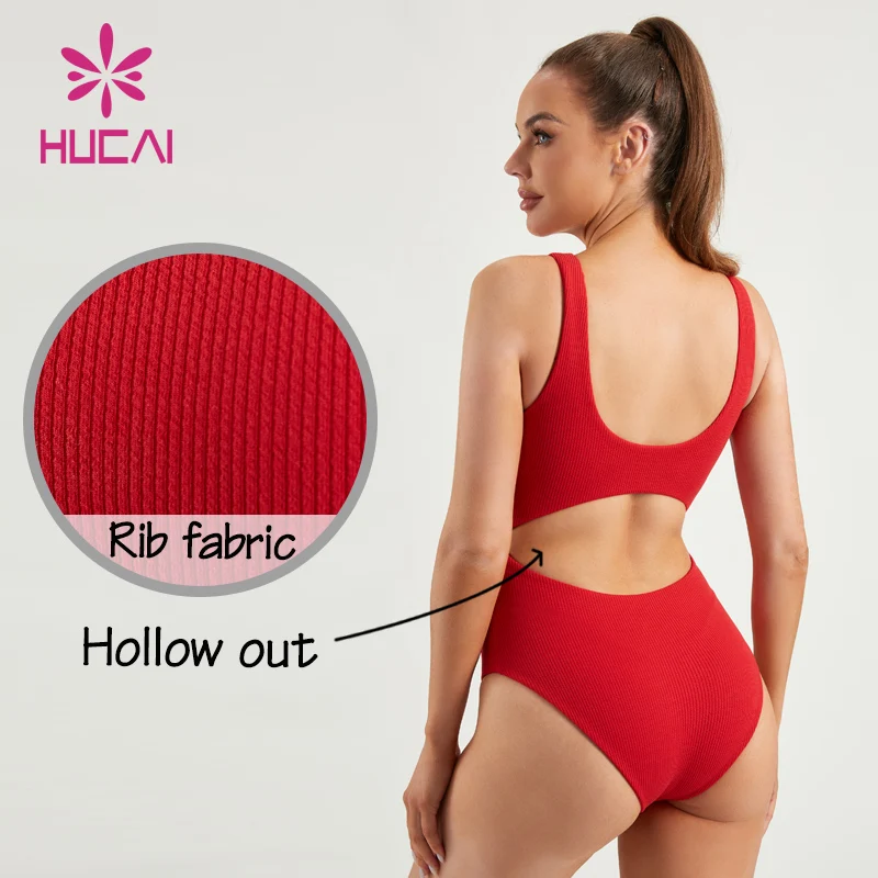 custom logo womens sexy women bodysuit shapewear swimwear beachwear hollow out Rib One piece Bikini swimsuit