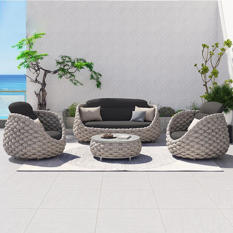 Outdoor rattan sofa courtyard villa balcony waterproof sunscreen rattan chair net red open-air garden leisure furniture