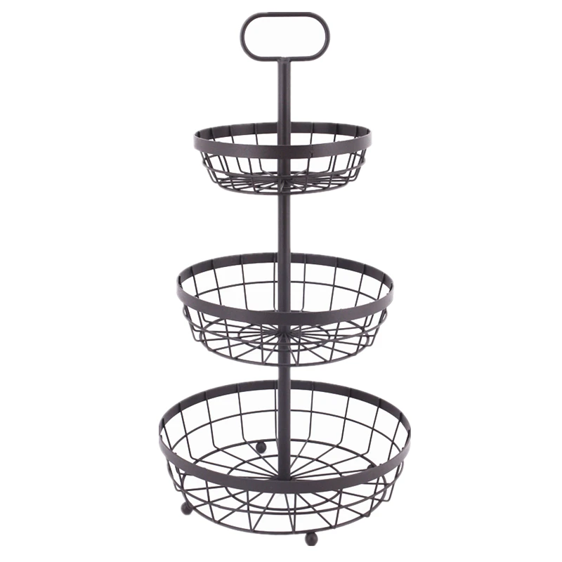 2023 New Fashion 3 Layer Standing Metal Wire Fruit Basket Storage with Holder for Home