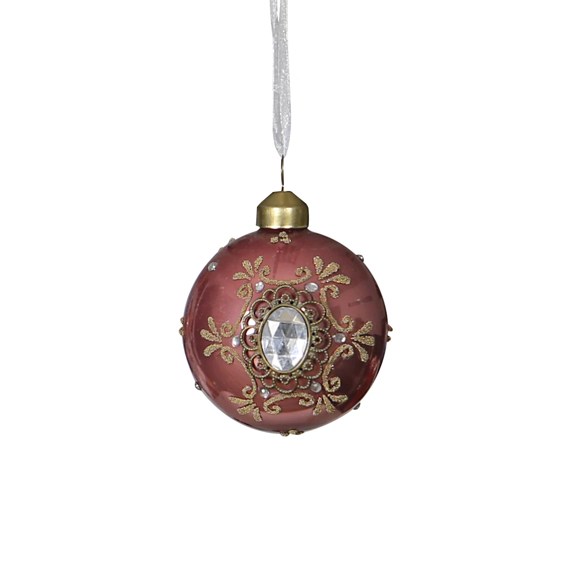 Manufacturer direct selling 8cm Popular classic pink Christmas glass ornaments Lace around decorative glass ball for christmas