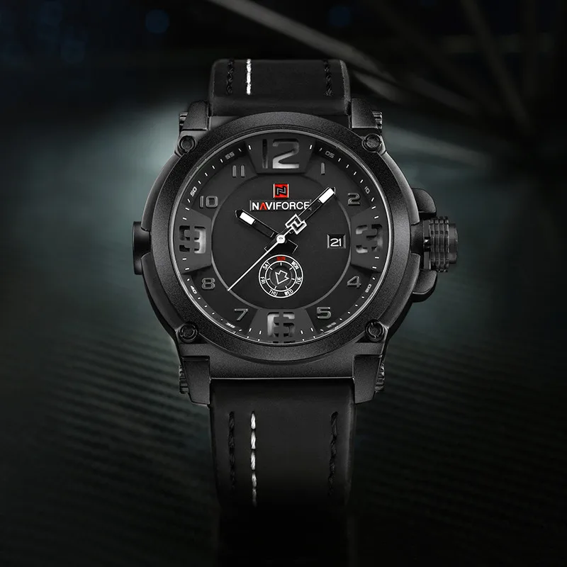 
NAVIFORCE Mens Watches Top Brand Luxury Sport Quartz-Watch Leather Strap Clock Men Waterproof Wristwatch relogio masculino 9099 