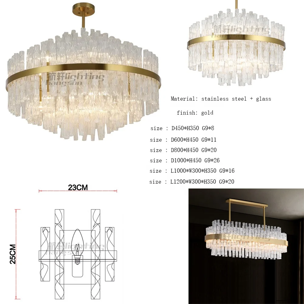 European Luxury round K9 Crystal Glass Rods Crystal Chandelier for Hotel Home Chandelier